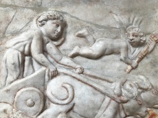 Polychromatic Mithras relief from the mithraeum in the Castra Peregrinorum in Rome (Baths of Diocletian, Rome).
